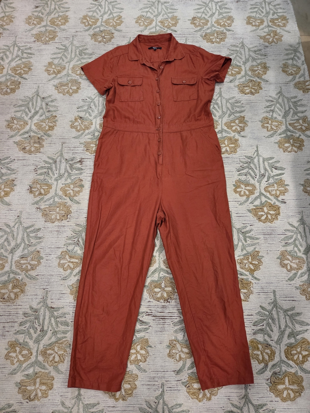 Quince Rust Utility Short-Sleeve Jumpsuit
